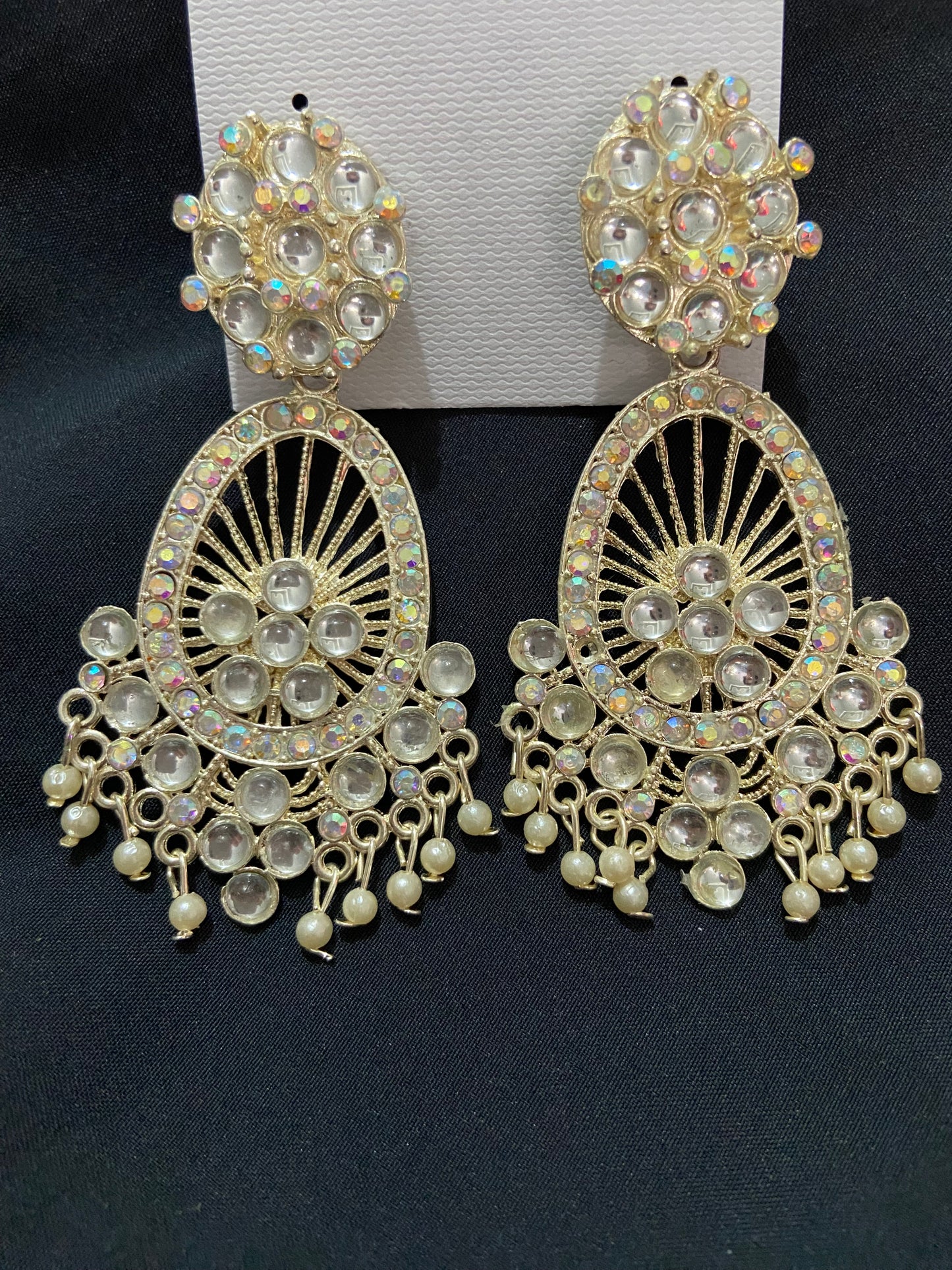 Golden with white stones jhumka