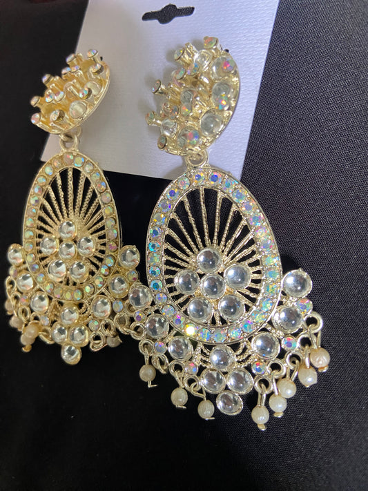 Golden with white stones jhumka
