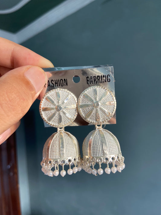 Silver jhumka with design